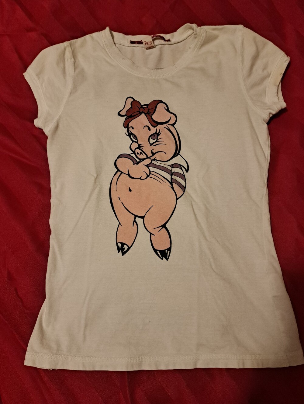 Rare Made Italy Women White Pig Graphic Tee - Unbranded